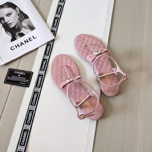 Chanel Pink Quilted Leather With White Camellia Cc Logo Bow Thong Sandals view 8