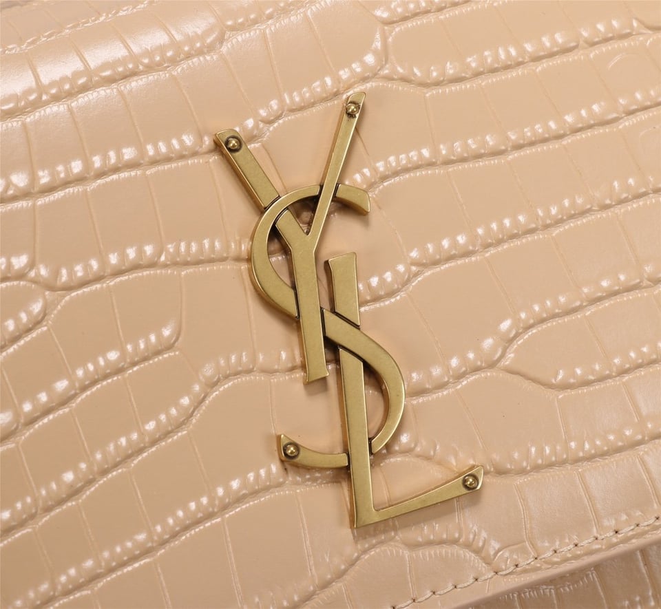 Saint Laurent Sunset Medium Chain Bag In Crocodile Embossed Shiny Apricot 22Cm view 3