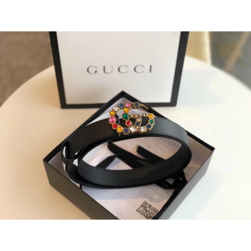 Gucci 30mm Leather Belt With Crystal Double G Buckle 513183 view 2