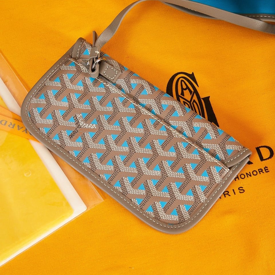 Goyard Saint Louis Pm 34Cm Brown Sky Blue Canvas Chevroches Calfskin view 6