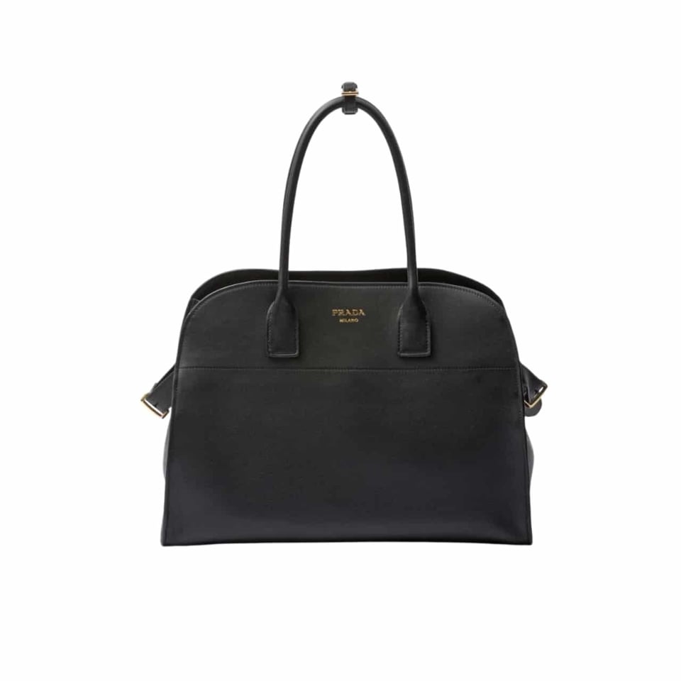 Prada Large Leather Tote Bag With Buckles Black 32Cm view 2