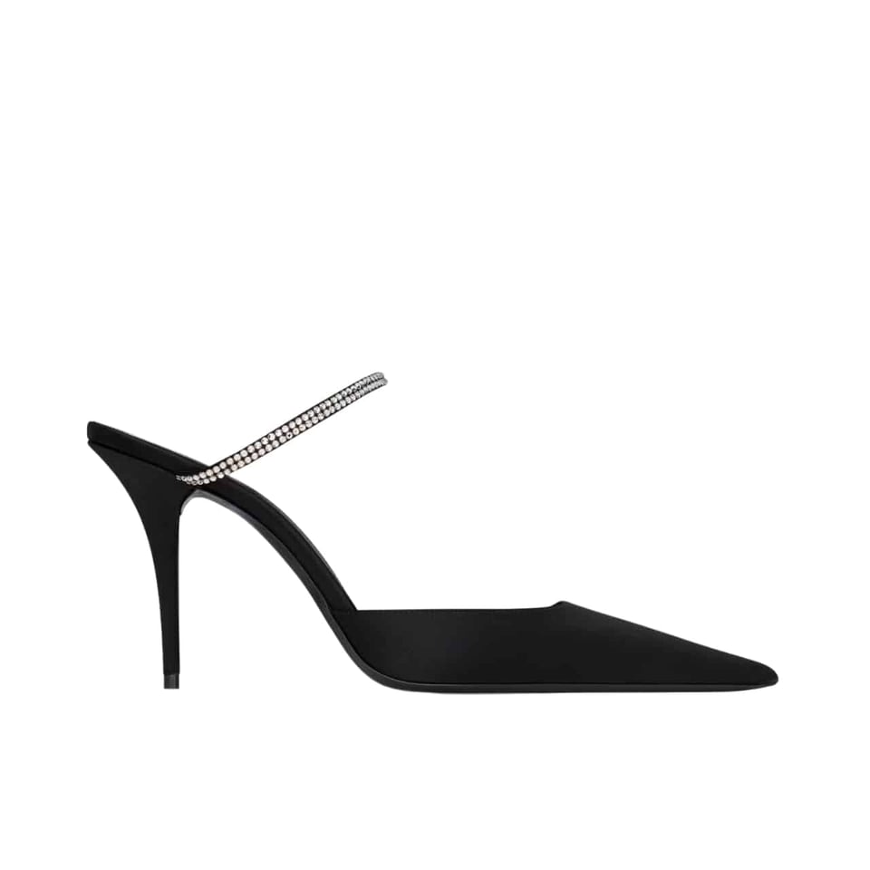 Saint Laurent Barbara Mules Satin And Rhinestones In Black 7997159Qn0A1021