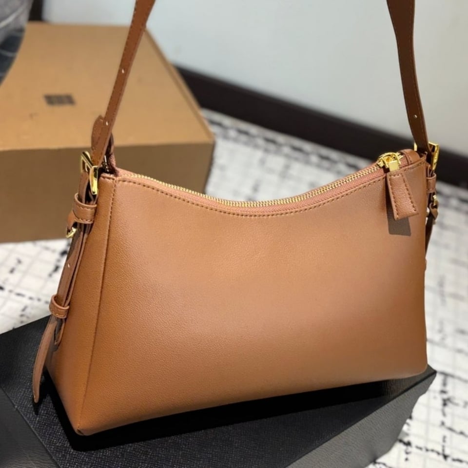 Prada Medium Aimee Zip Leather Shoulder Bag Brown 30Cm view 6