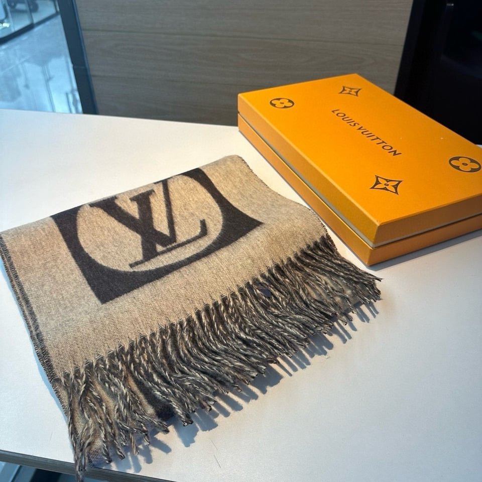 Louis Vuitton Monogram Cashmere Jacquard Scarf Brown For Women 180cm view 3