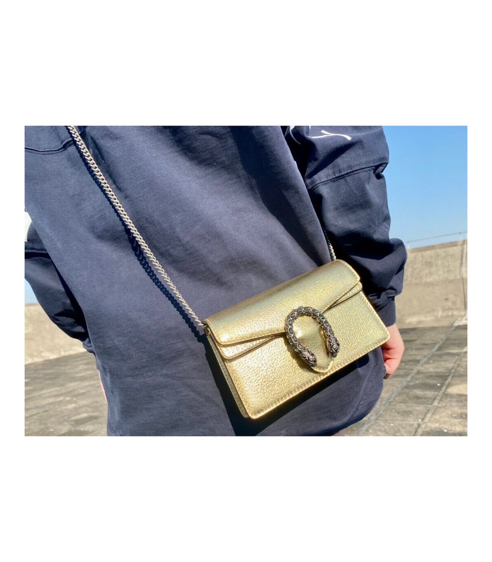 Gucci Dionysus Small Shoulder Bag in Gold Lame Leather view 5