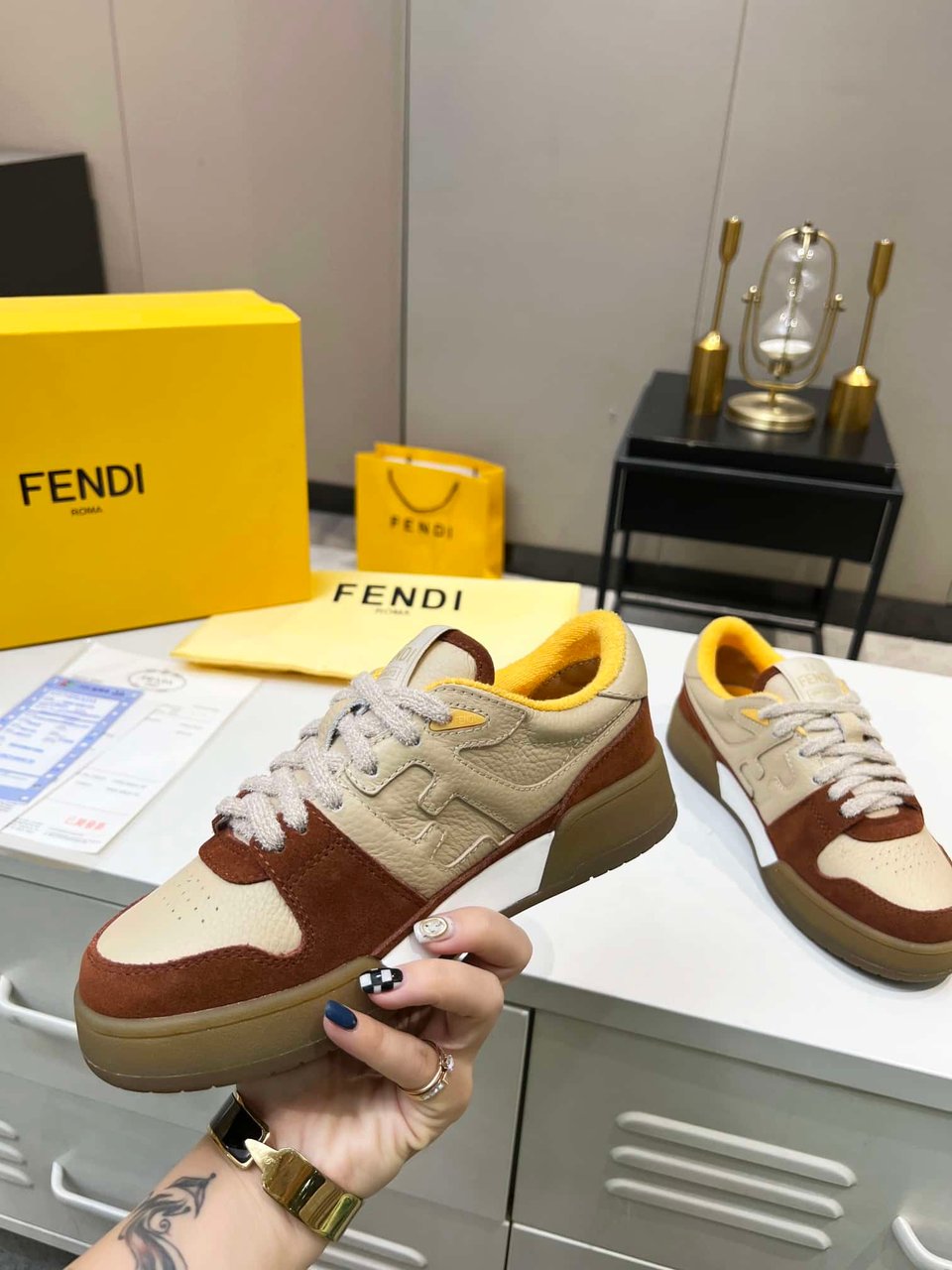 Fendi Match Suede Low-Tops Beige 8E8252Ahh2F1Fhu view 3