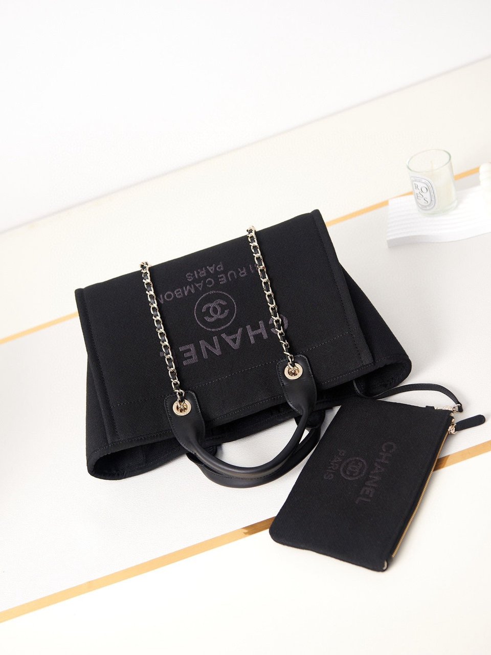 Chanel Deauville Shopping Small Tote Mixed Fabric Calfskin 35Cm Black view 9