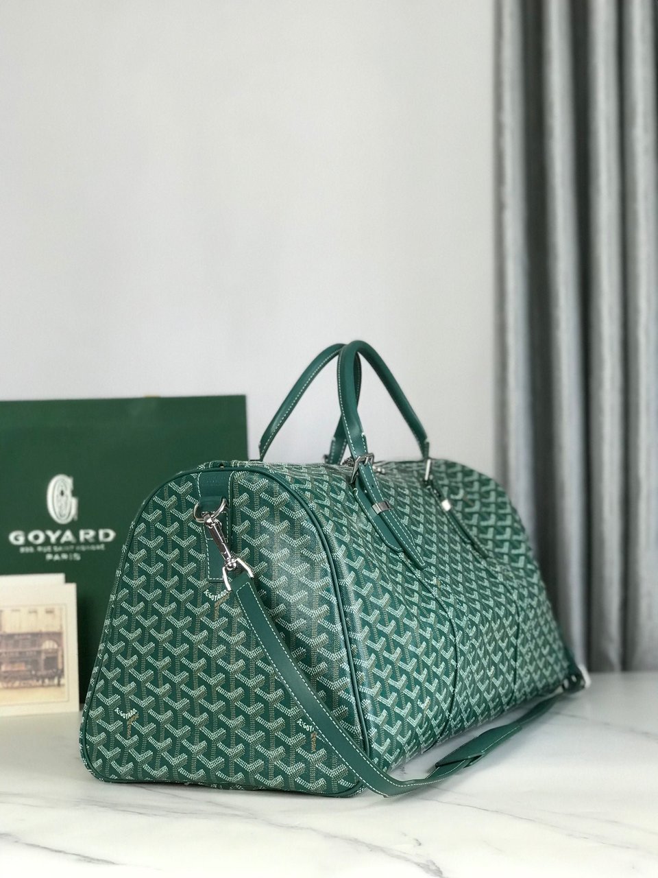 Goyard Boston 50cm Bag Green Goyardine Canvas And Calfskin Trim view 10