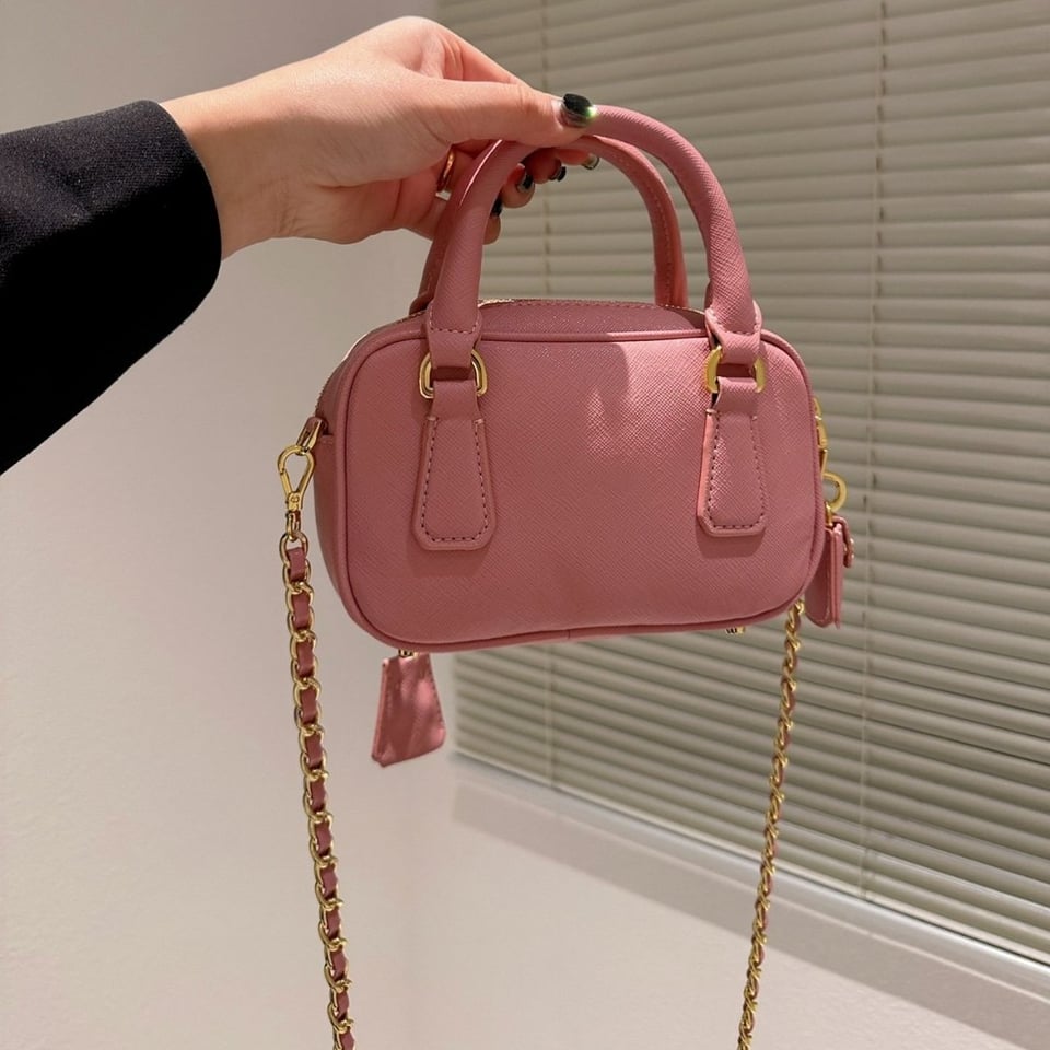 Prada Saffiano Lux Signature Mini Bauletto Bag Pink 19Cm view 6