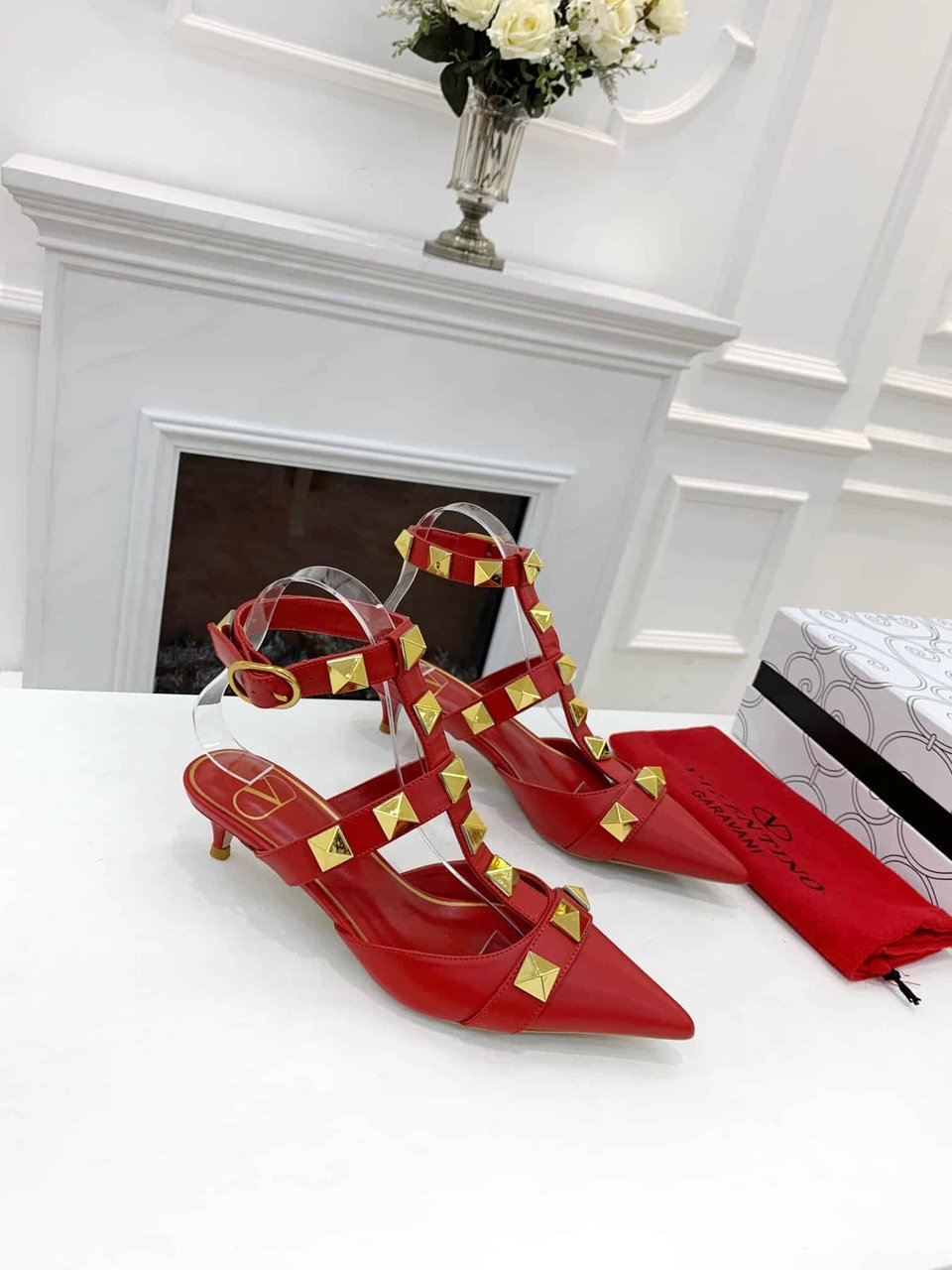 Valentino Garavani Roman Stud Kitten Heel Pumps Red view 11