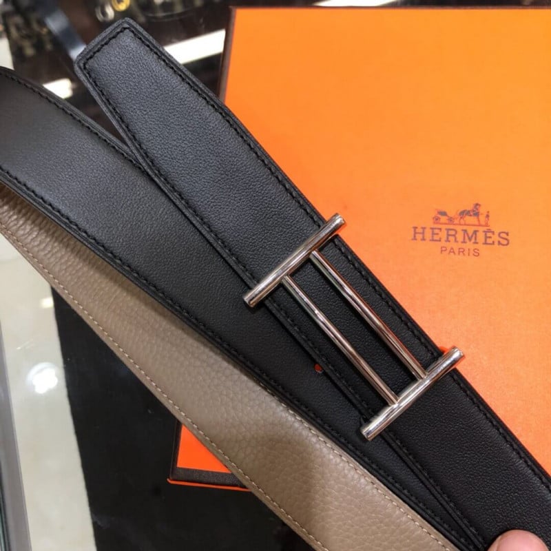 Hermes Rider Belt Buckle &amp; Reversible Leather Strap 40mm H075372 Grey/Black view 4