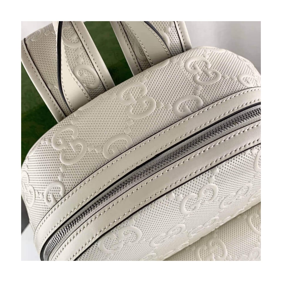 Gucci GG Embossed Backpack in White Leather view 11