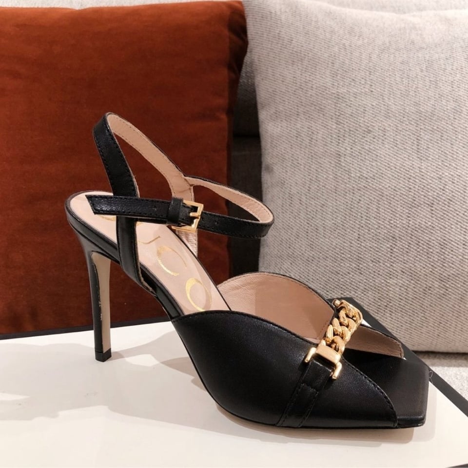 Gucci Ankle Buckle Strap Sylvie Chain Sandals In Black view 5