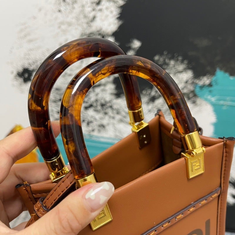Fendi Mini Sunshine Shopper Leather Bag Brown 18Cm 8Bs051 view 8