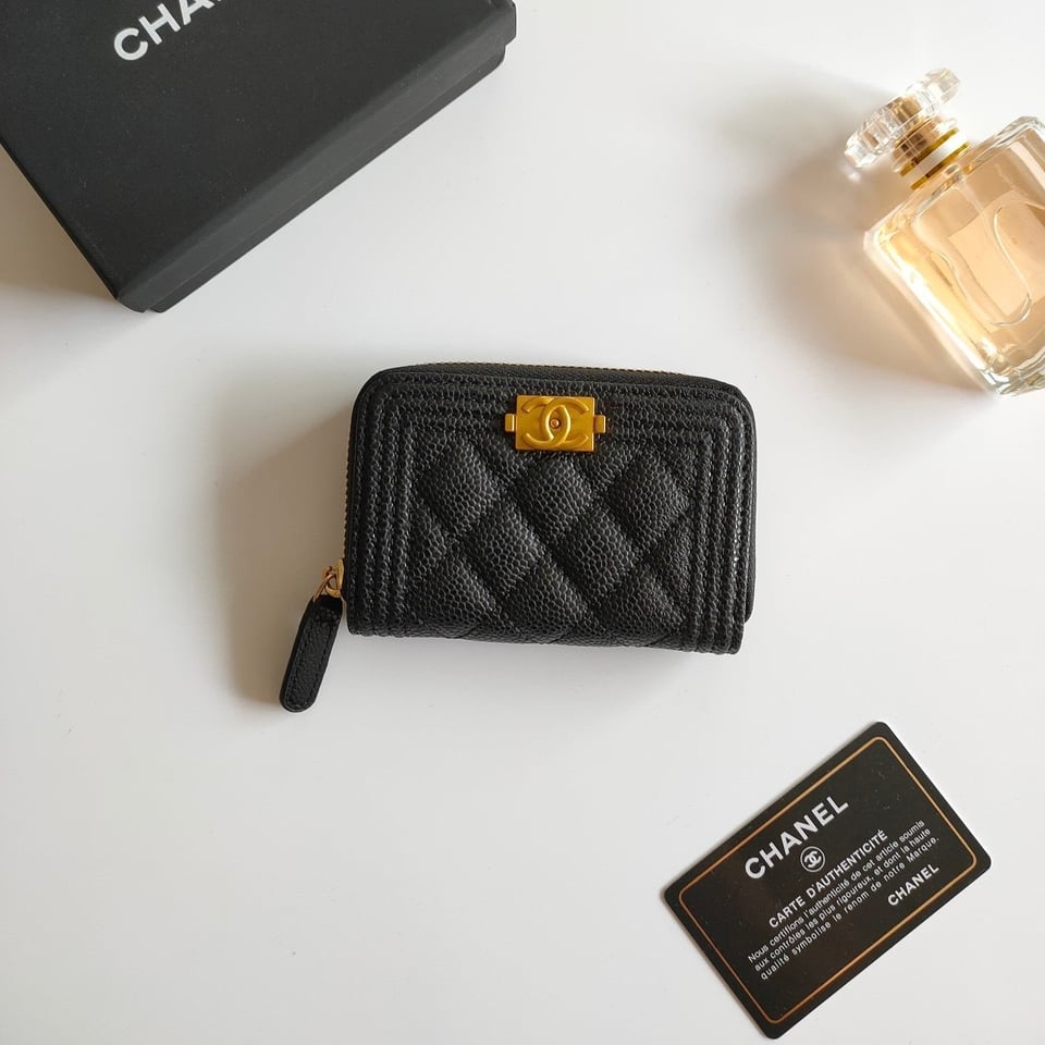 Chanel Boy Zip Coin Purse 11.5 Black Grained Calfskin Gold Icon view 2