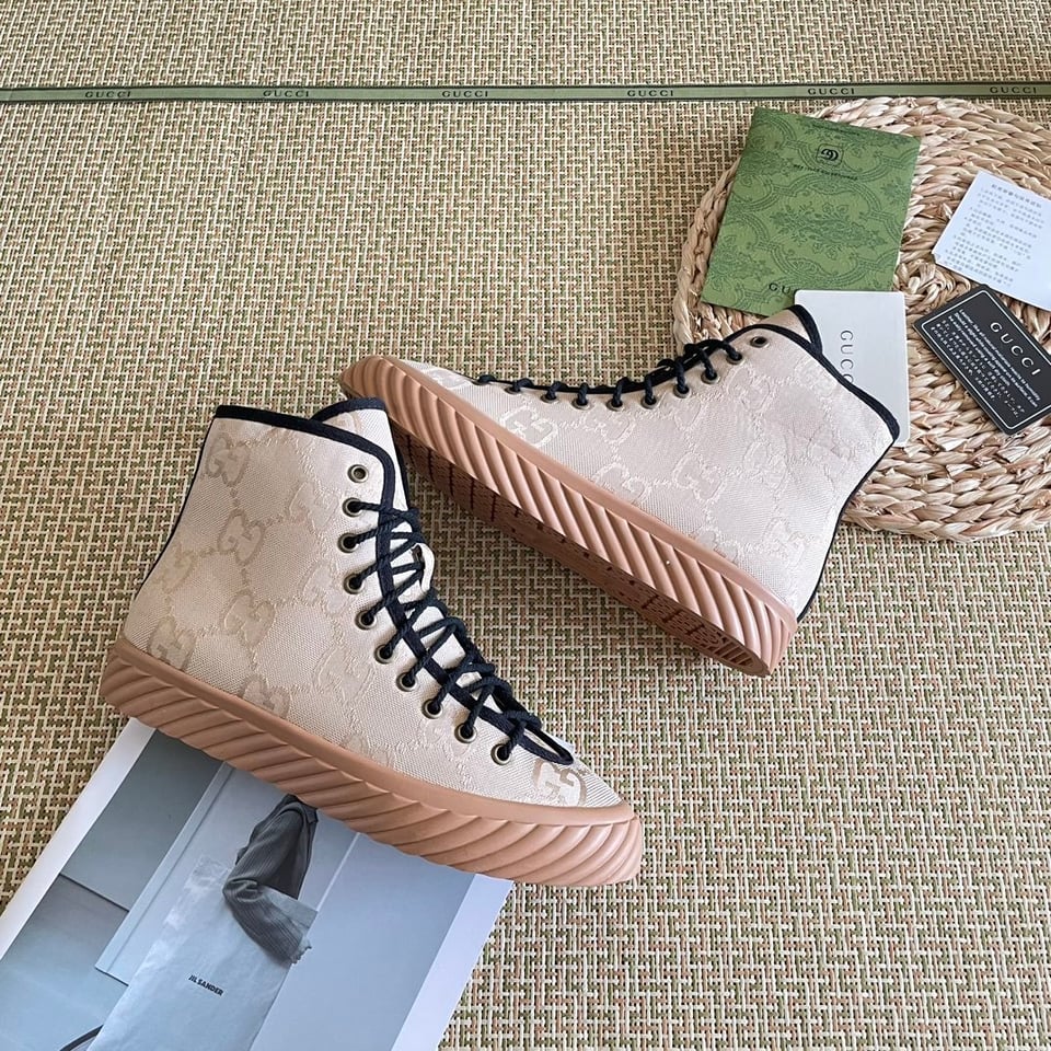 Gucci All Over Gg Logo High Top Sneakers Beige view 3