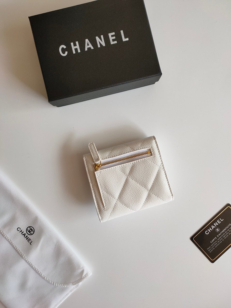Chanel Square Purse 12 White Grained Calfskin Gold Icon view 7