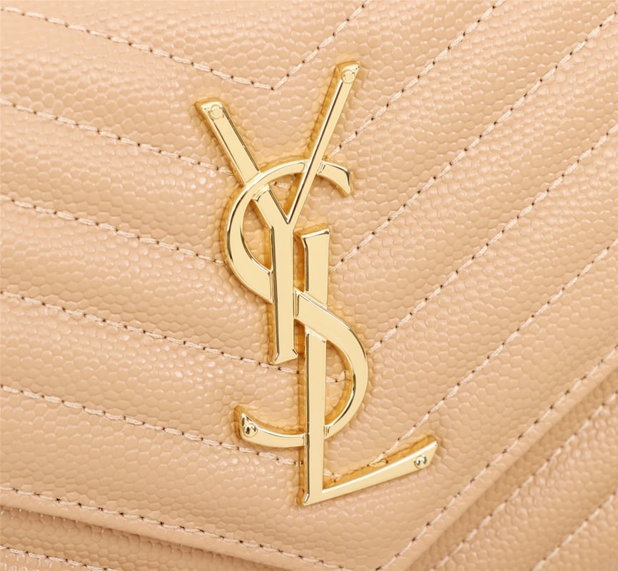 Saint Laurent Cassandre Matelasse Chain Wallet In Grain De Poudre Embossed Beige 22Cm view 11