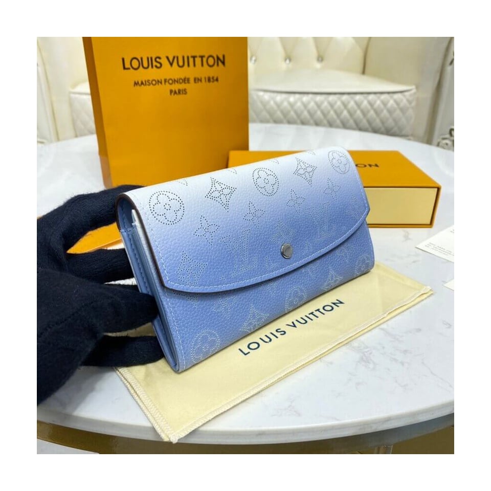 Louis Vuitton Iris Wallet in Blue Gradient Mahina Perforated Leather view 4