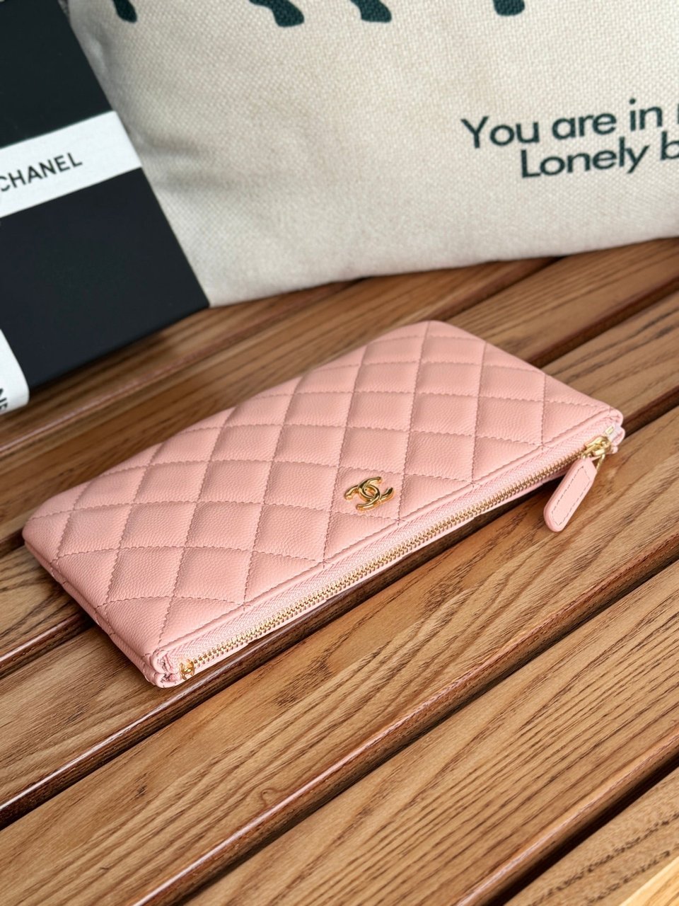 Chanel Zipped Wallet 20Cm Pink Quilted Caviar Gold Hardware view 5