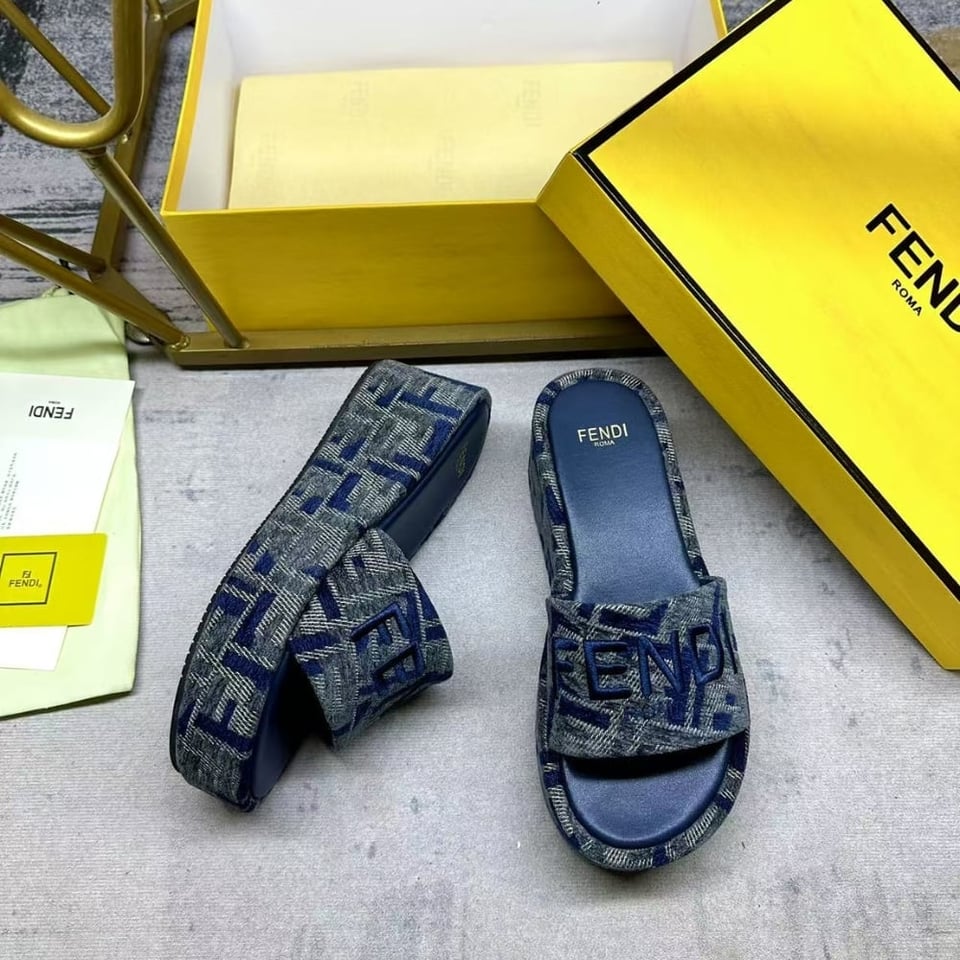 Fendi Sunshine Ff Denim Flatform Slides Blue 8R8515Aosif1Pze view 5