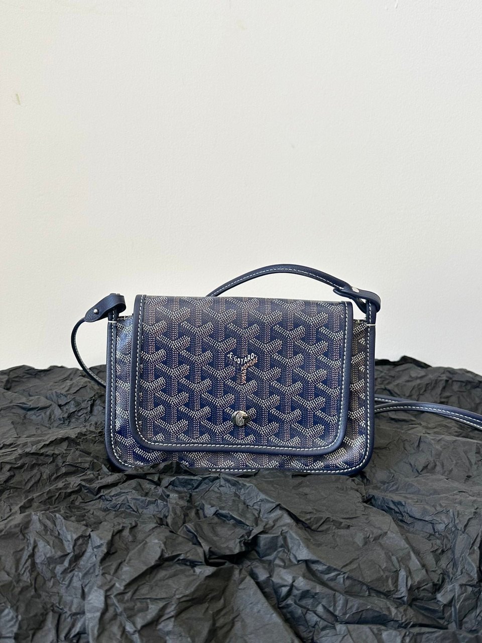 Goyard Plumet Pocket Wallet 20cm Navy Blue Goyardine Canvas And Lambskin Trim view 3