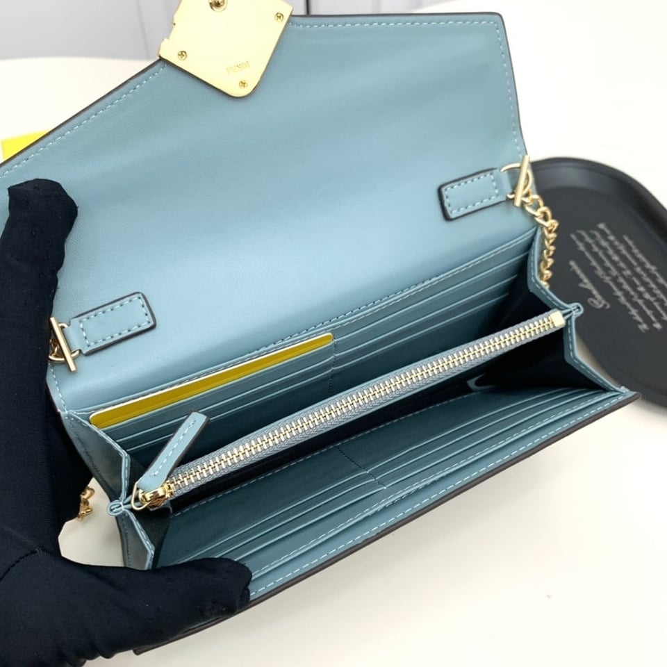 Fendi Ff Diamonds Continental With Chain Leather Wallet Green Blue 19Cm view 11