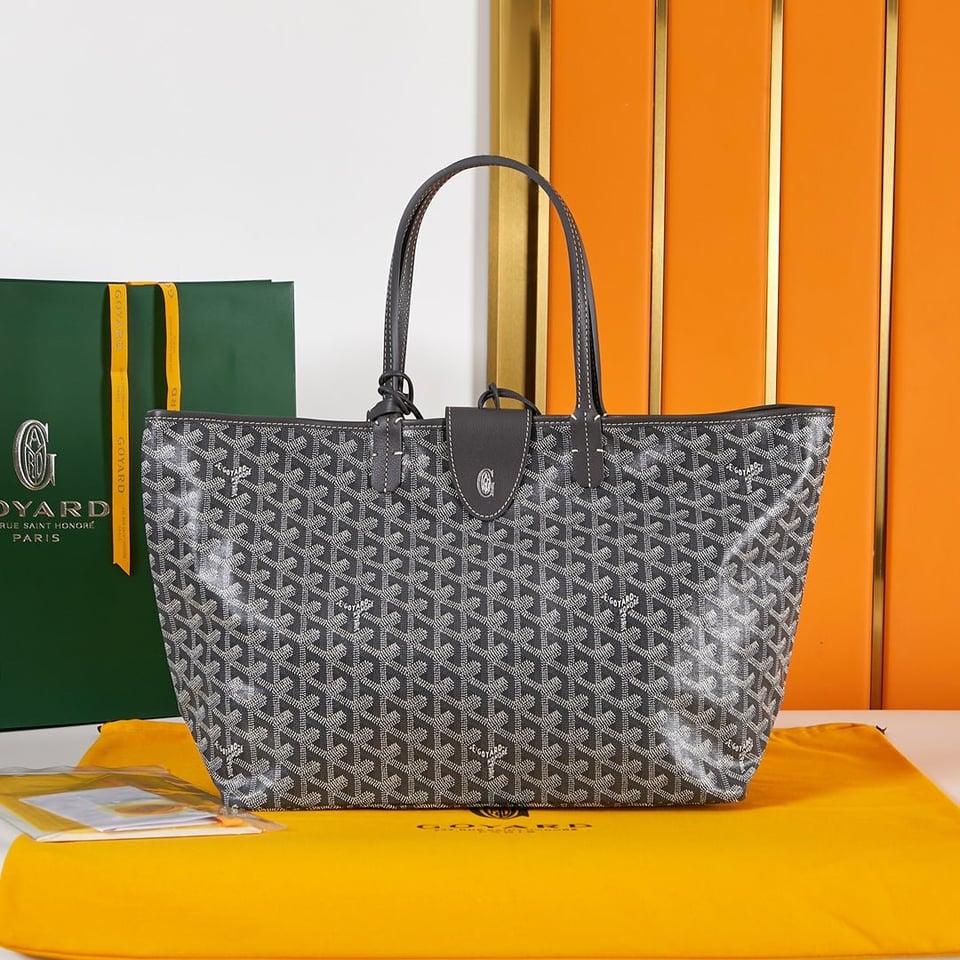 Goyard Saint Louis Pm 34Cm Grey Canvas Chevroches Calfskin view 7