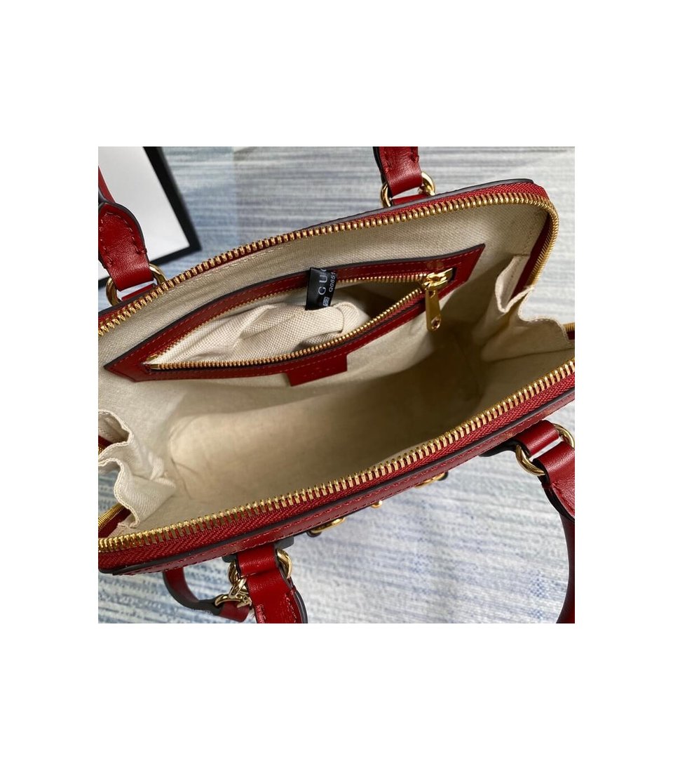Gucci 1955 Horsebit mall Top Handle Bag In Red GG Supreme Canvas view 11