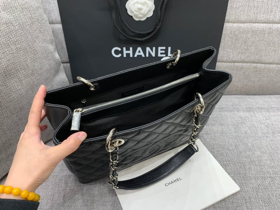 Chanel Grand Shopping Tote Bag 34Cm Black Caviar Silver Hardware view 7