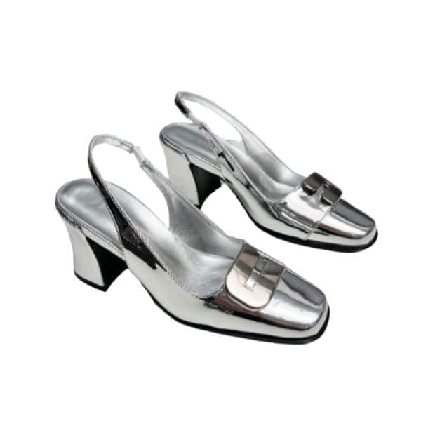 Prada Leather Slingback Pumps Silver view 2
