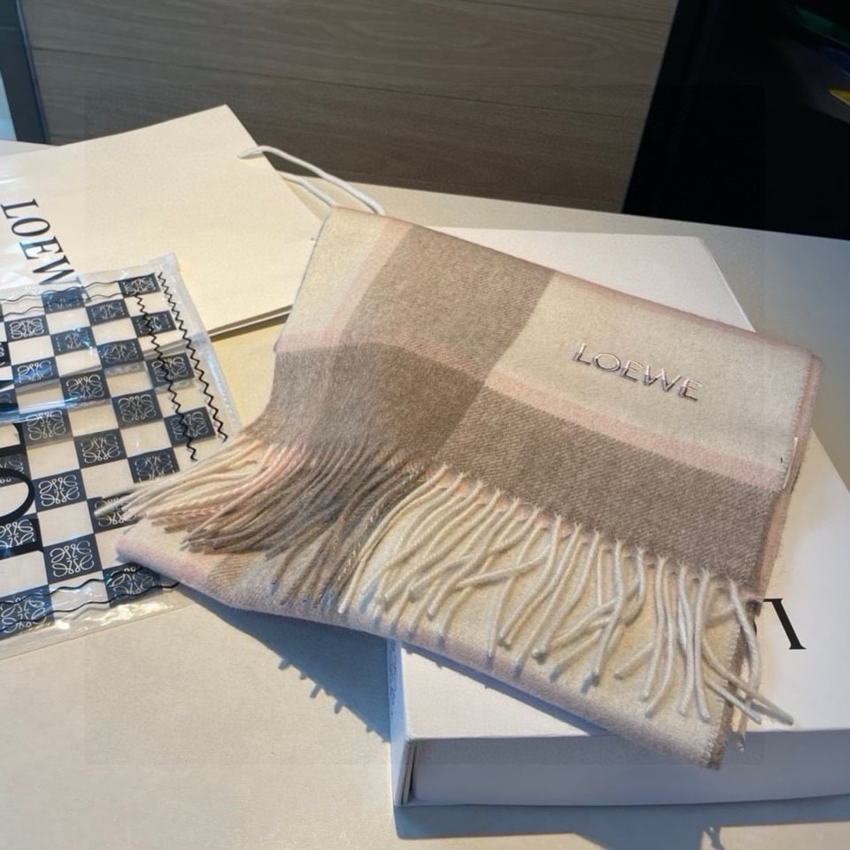 Loewe Cashmere Scarf Check Gray For Women 180cm view 6