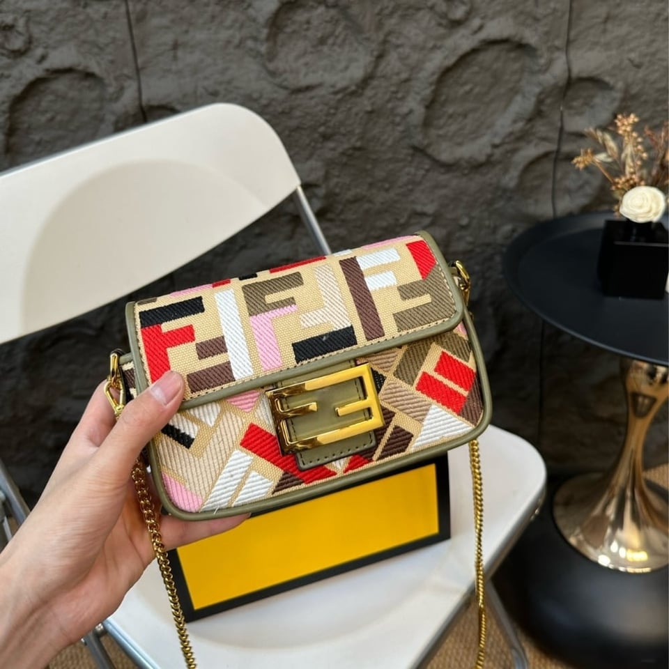 Fendi Baguette Multicolour Canvas Bag With Ff Embroidery Multicolour 18Cm 8Bs017Anh4F1Q6O view 3