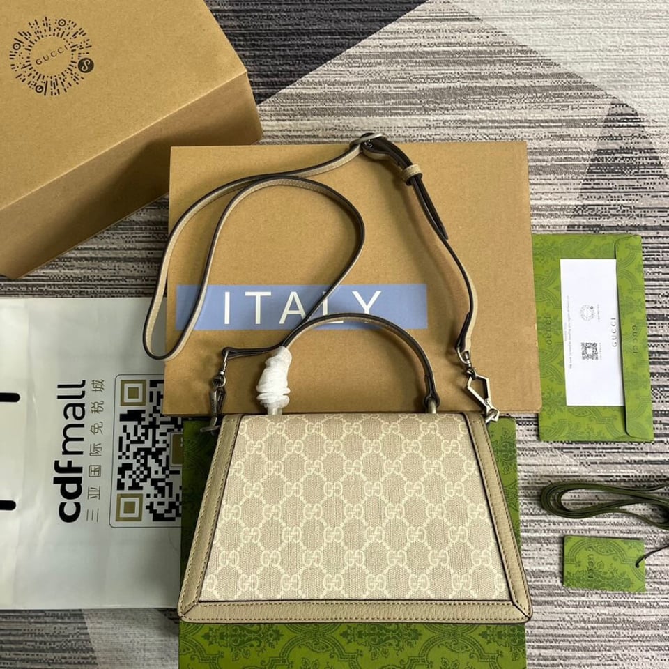 Gucci Small Dionysus Top Handle Bag Oatmeal Leather Trim view 6