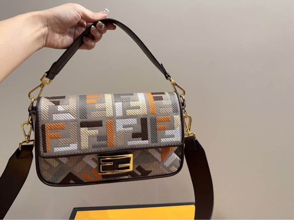 Fendi Baguette Multicolor Canvas Bag With Ff Embroidery 25Cm 8Br600Anh4F1Mql view 7