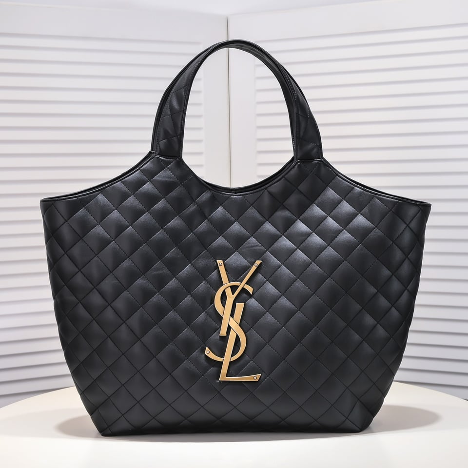 Saint Laurent Icare Maxi Shopping Bag In Quilted Black 52cm view 3