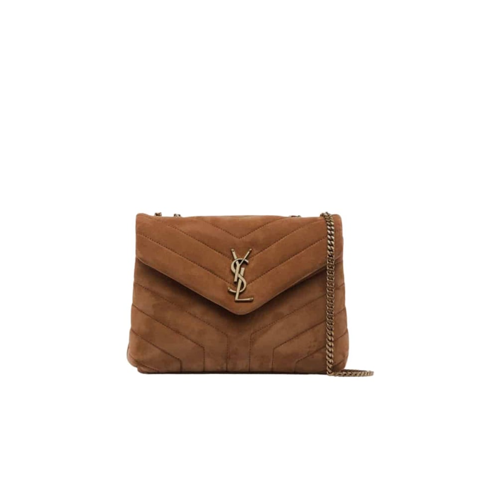 Saint Laurent Cinnamon Loulou Medium Chain Bag In Suede Brown 23Cm