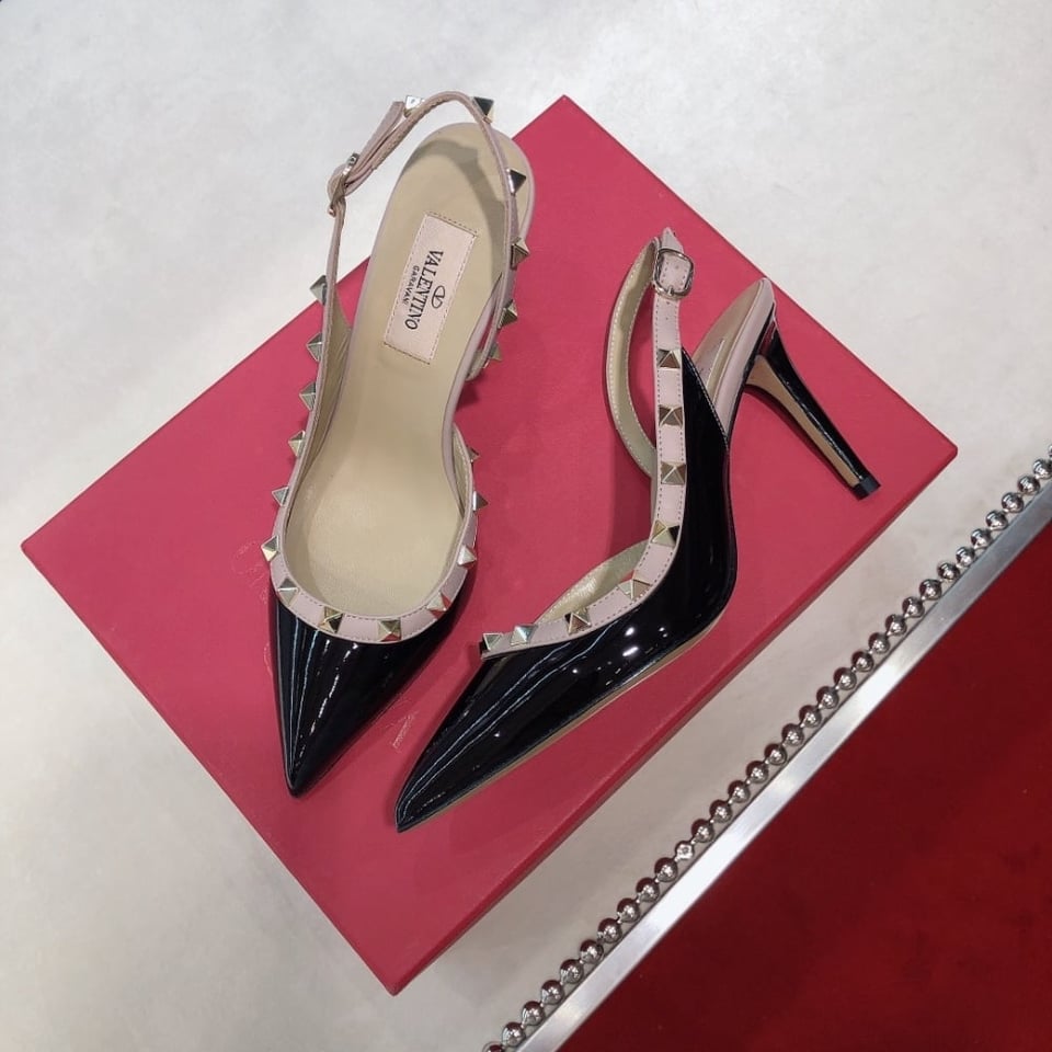 Valentino Garavani Rockstud Patent Leather Strap Pump Black view 8