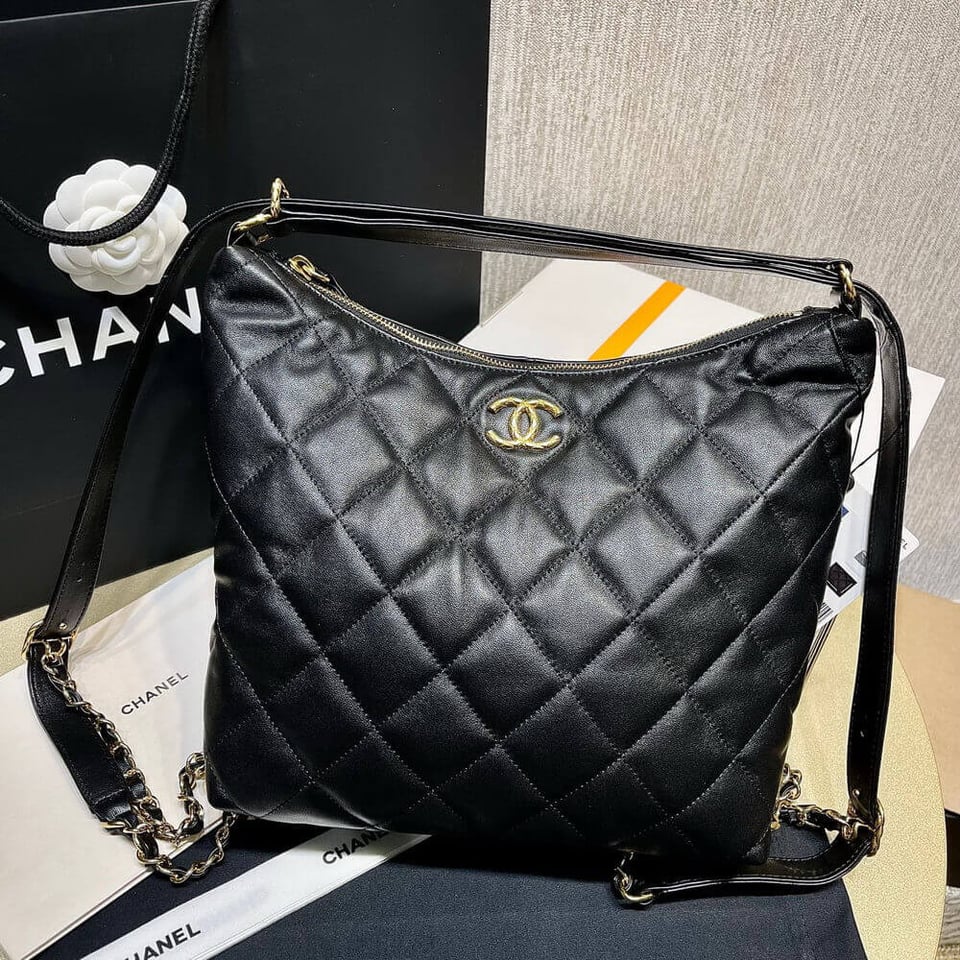 Chanel Hobo Bag in Black Lambskin view 8