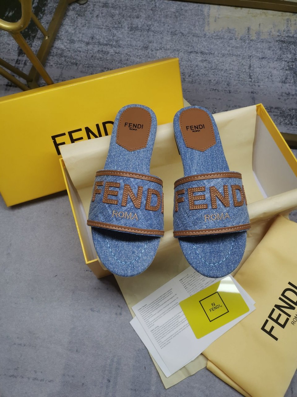 Fendi Signature Light Blue Denim Slides view 4
