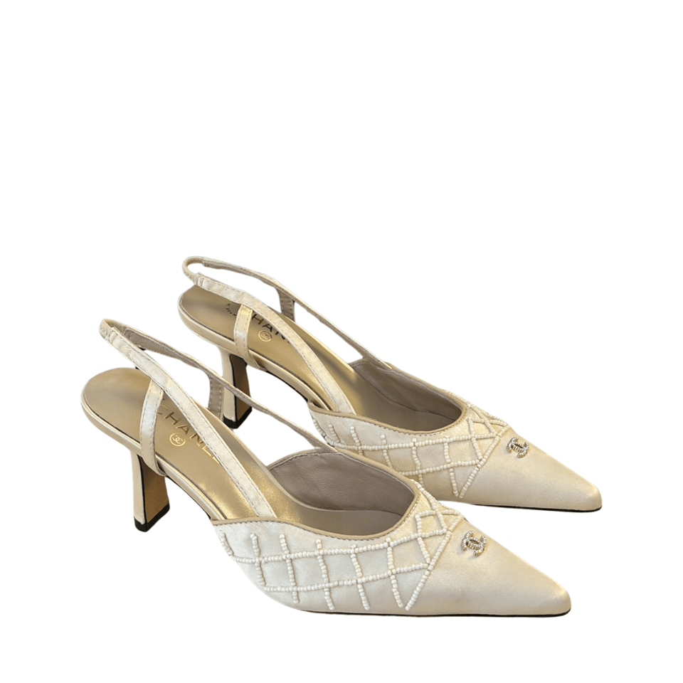 Chanel Pearl Lattice Slingback Heels view 2