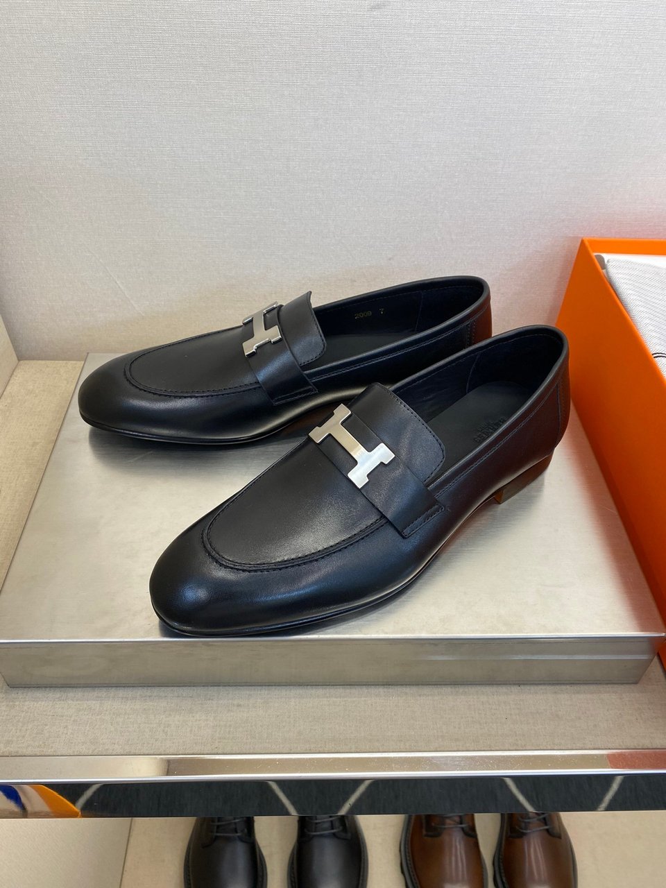Hermes H-Buckle Black Smooth Leather Loafers- Shoes for Men view 6