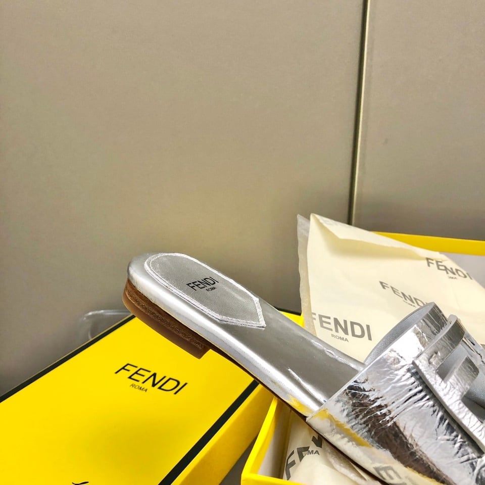 Fendi Baguette Silver Nappa Leather Slides 8R8136Ai16F0Ge7 view 11