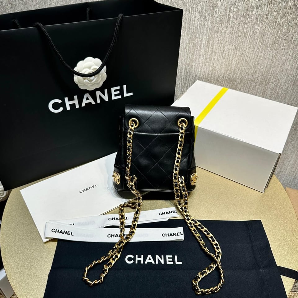 Chanel Small Backpack in Black Calfskin view 7