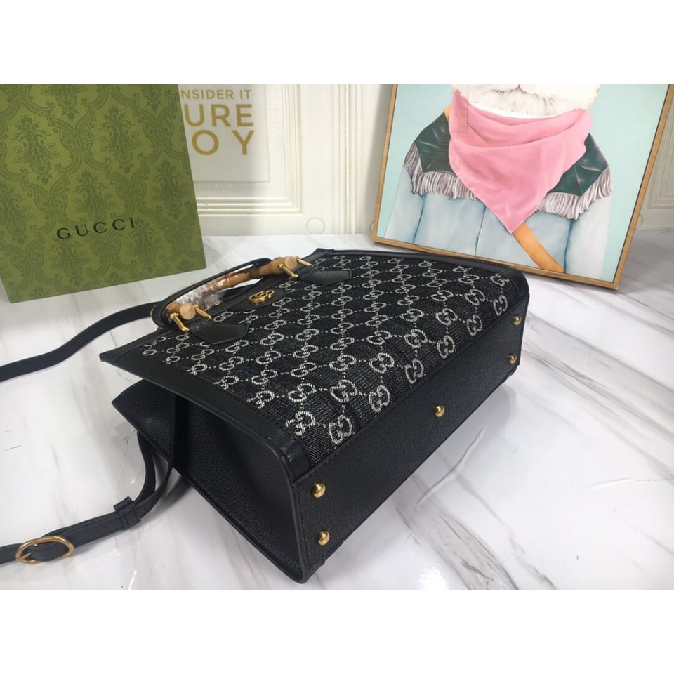 Gucci Diana Small Tote Bag in Black Denim view 7