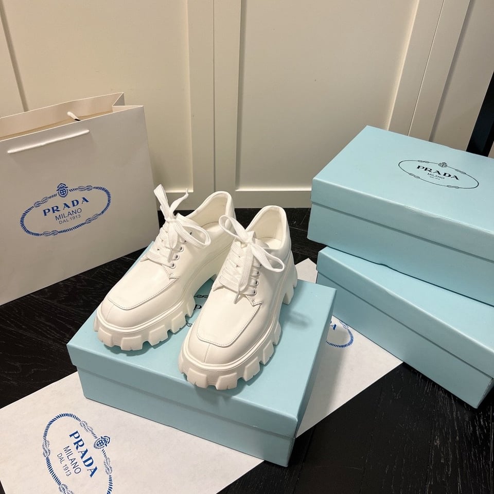 Prada Smooth Leather Oxford Loafers White view 7