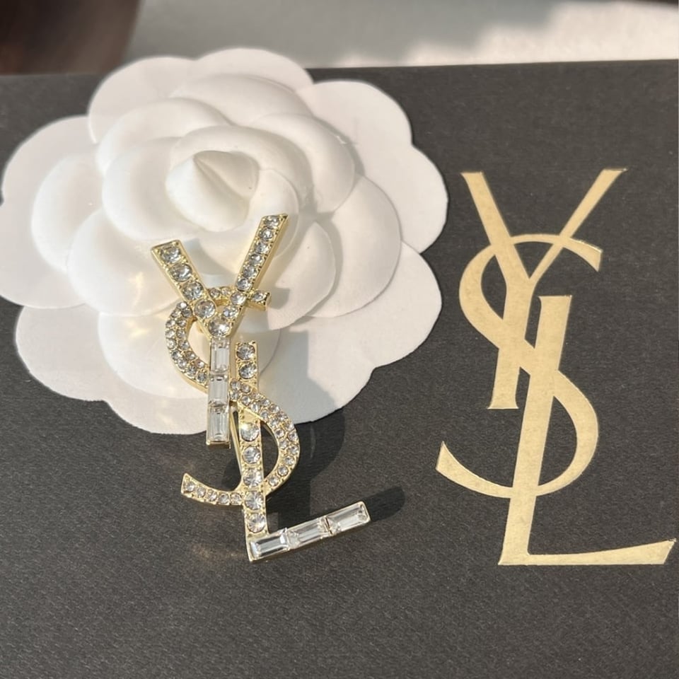 Saint Laurent Ysl Brooch Gold With Stone view 2