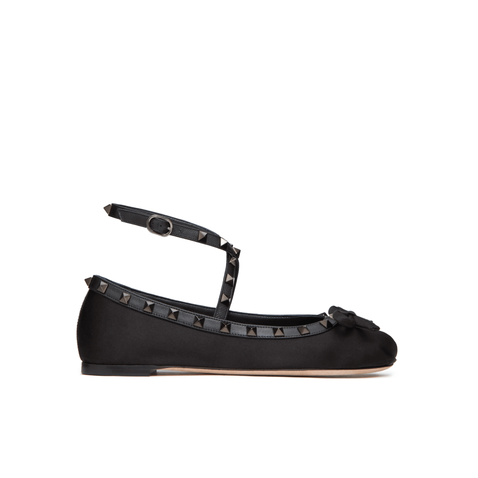Valentino Garavani Rockstud Satin Ballerinas With Tone On Tone Studs Black 3W2S0Hb6Eql 0No view 2