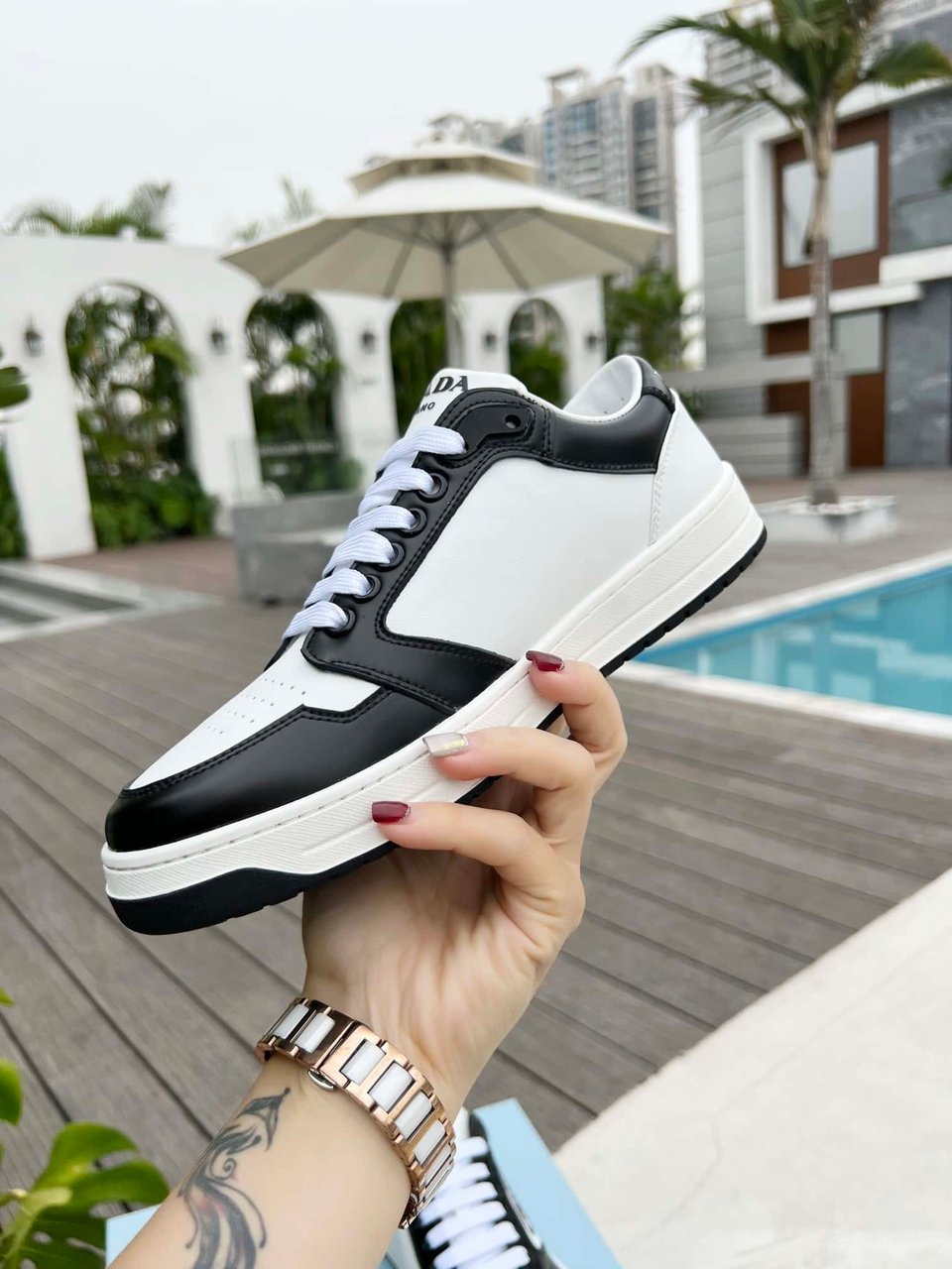 Prada District Perforated Leather Sneakers Black 2Ee3633Lj6F0964 view 9