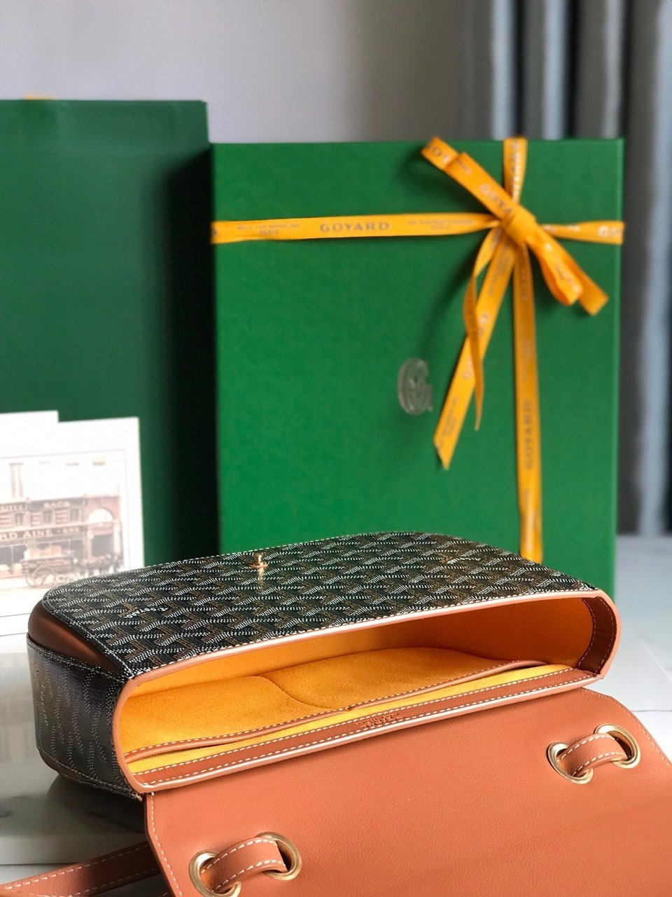 Goyard 233 Bag 25 Cm Tan Calfskin And Black Goyardine Canvas 25cm view 4